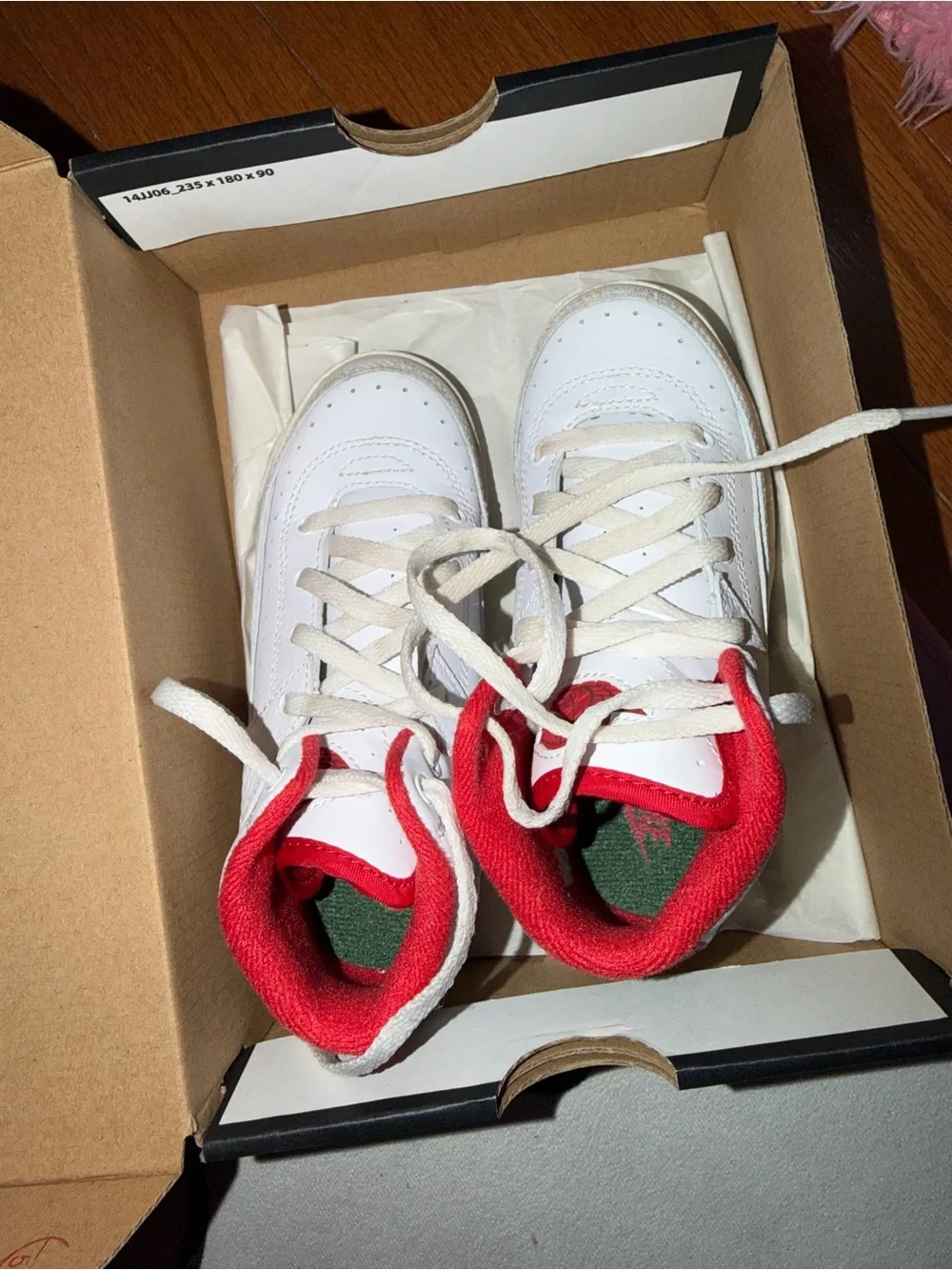 Jordan Kids' White Sneakers with Red & Dark Green Accents